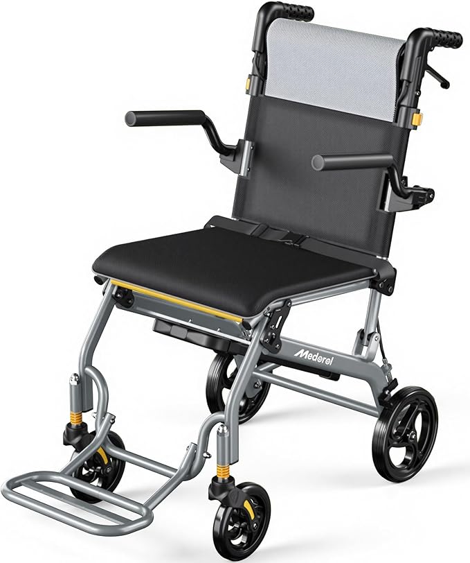 Lightweight Wheelchair for Adults, Transport Wheelchair Foldable Chair, Portable Ultra Light(Weighs Only 20.5 lbs) for Seniors, Elderly and Disabled