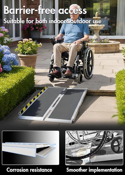 Protable wheelchair ramp 3FT,Non-Slip Folding Aluminum Handicap Ramps,Threshold Ramp for home,Holds up to 800lbs,Wheelchair ramp for steps,Mobility Scooter,Doorways (3FT Useing Height 3-9inch)