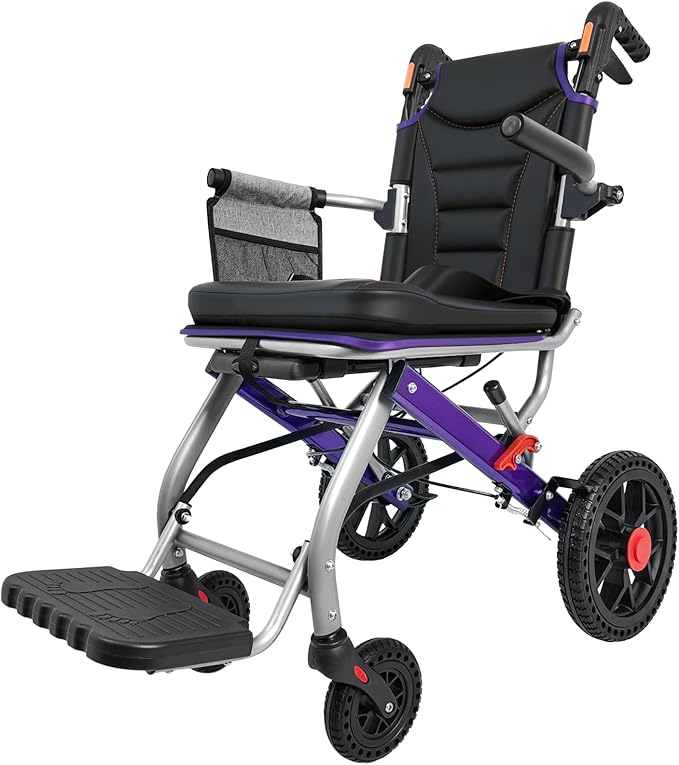 19.4lbs Ultra Lightweight Folding Wheelchair for Adults & Seniors, 12" PU Rear Wheels, Portable Transport Chair, Supports 300lbs, Compact for Travel & Daily Use