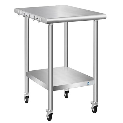 Stainless Steel Table with Wheels 24 x 18 Inch Commercial Stainless Steel Prep Table, Metal Table for Kitchen Restaurant Garage