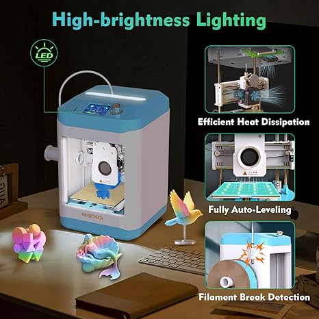 3D Printer for Kids and Beginners,Geeetech Mini 3D Printers with Auto Leveling,High Speed and Fully Open Source,Fully Assembled Direct Drive Extruder,for Home and School,Print Area 3.94×4.33×3.94 in