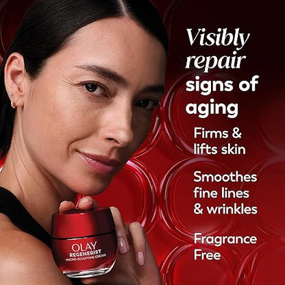 Olay Face Moisturizer, Regenerist Micro-Sculpting Cream for Women, Fragrance-Free - Anti-Aging, Anti-Wrinkle, Firming Skin Care - Triple Collagen Cream, Peptide, Hyaluronic Acid, Niacinamide, 1.7oz