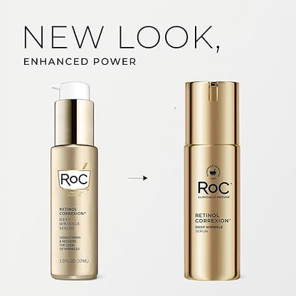 RoC Retinol Correxion Deep Wrinkle Retinol Face Serum with Ascorbic Acid, Anti-Aging Treatment for Fine Lines, Dark Spots, Post Acne Scars, 1 Oz (Packaging May Vary)