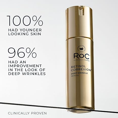 RoC Retinol Correxion Deep Wrinkle Retinol Face Serum with Ascorbic Acid, Anti-Aging Treatment for Fine Lines, Dark Spots, Post Acne Scars, 1 Oz (Packaging May Vary)