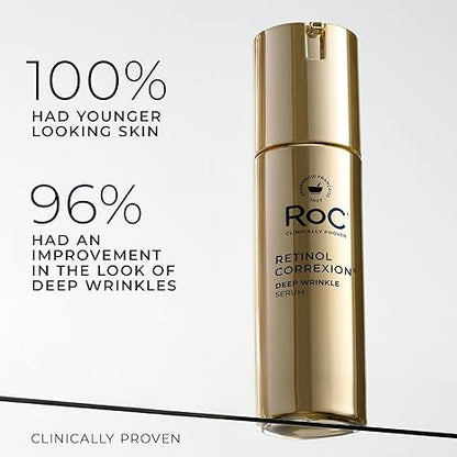 RoC Retinol Correxion Deep Wrinkle Retinol Face Serum with Ascorbic Acid, Anti-Aging Treatment for Fine Lines, Dark Spots, Post Acne Scars, 1 Oz (Packaging May Vary)