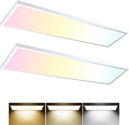 AIKVSXER 2PACK 1x4 LED Flat Panel Light Surface Mount LED Ceiling Light, 5500LM 50W TRIAC 10-100% Dimmable, 3000/4000/5000k Selectable, 120V Kitchen Ceiling Light Fixtures for Garage/Laundry White