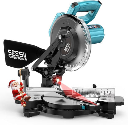 SEESII Power Compound Miter Saw: 8-inch Compact Miter Saw with Speed 4900RPM - Laser Guide - Precision Miter Angles - Lightweight Design - Single Bevel 0-45° for Carpenter Woodworking Project DIY
