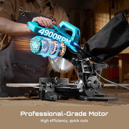 SEESII Power Compound Miter Saw: 8-inch Compact Miter Saw with Speed 4900RPM - Laser Guide - Precision Miter Angles - Lightweight Design - Single Bevel 0-45° for Carpenter Woodworking Project DIY