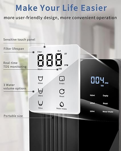 Countertop Reverse Osmosis System Water Filter - 5 Stage RO Water Filtration System, No Installation Portable Home Water Purifier, TDS & Filter Monitor, 3:1 Pure to Drain, Black