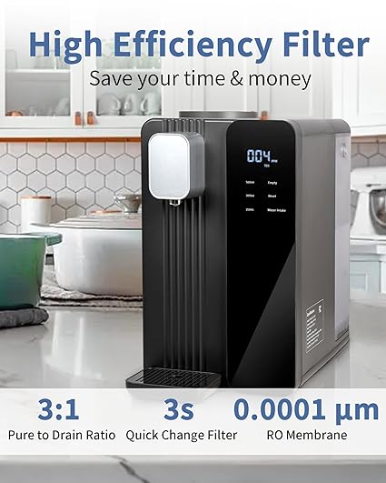 Countertop Reverse Osmosis System Water Filter - 5 Stage RO Water Filtration System, No Installation Portable Home Water Purifier, TDS & Filter Monitor, 3:1 Pure to Drain, Black