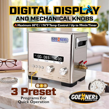 Upgrade Ultrasonic Cleaner 3L, 120W Ultrasonic Cleaner Machine with 3 Custom Memories, Digital Timer & Heater, Cleaning Basket, 40kHz Stainless Steel Heated Cleaning Machine for Jewelry, Dentures