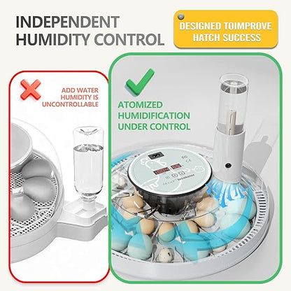 MeeF Egg Incubator for Hatching 28 Eggs, Auto Flip, Independent Atomizing Humidifier, with Duck and Goose Egg Trays (Green)