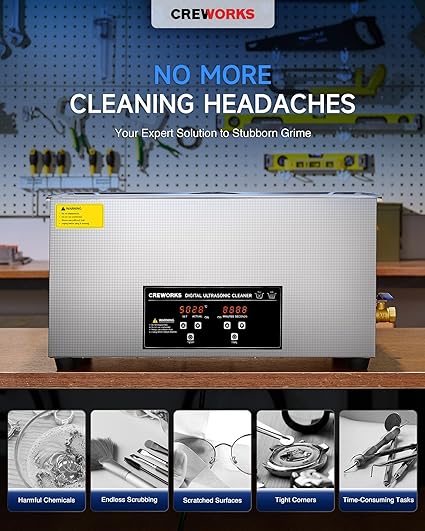 CREWORKS 22L Digital Ultrasonic Cleaning Machine with Heater and Timer, 480W Stainless Steel Ultrasonic Cleaner Machine, 5.8 gal Ultrasonic Parts Cleaner for Retainer Glasses Auto Tool Machine Part