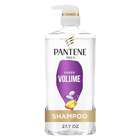 Pantene Shampoo, Sheer Volume - 72-Hour Fullness, Lightweight Nourishment with Pro-Vitamin B5 + Antioxidants, Fine, Thin, Color-Treated Hair, Paraben Free, Remove Build Up for Body & Shine, 27.7 Fl Oz