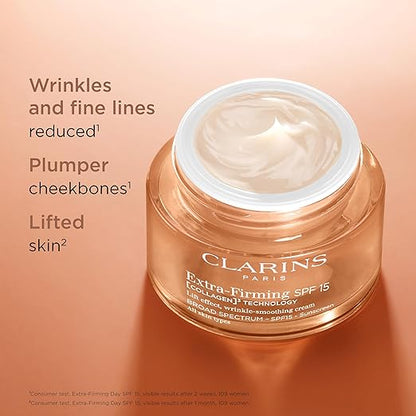 Clarins NEW Extra-Firming Day Moisturizer SPF 15 | Firming Anti Aging Face Cream | Contains Collagen Polypeptide & Niacinamide | UVA/UVB Protection | All Skin Types