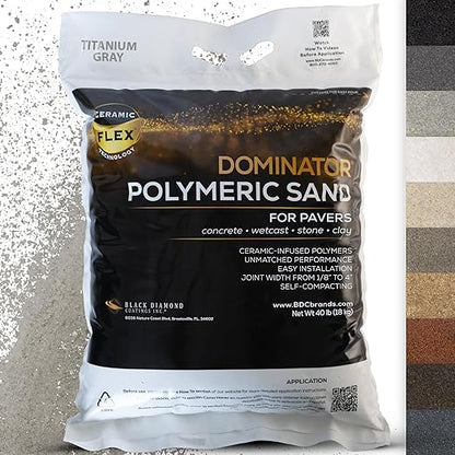 DOMINATOR Polymeric Sand for Pavers, Titanium Gray, 40 lbs - Revolutionary Ceramic Flex Technology for Stabilizing Paver Joint Widths 1/8” to 4” - Professional Grade Paver Sand for Patio Pavers