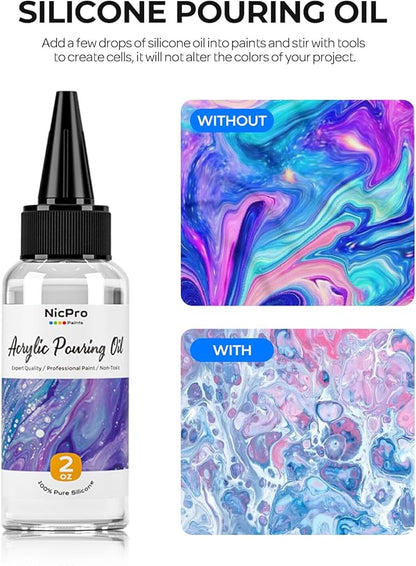 Nicpro 8 Colors Large Bulk Acrylic Pour Paint Set (69oz,2040ml) Premixed High Flow Art Pouring Paint Supplies Kit with Silicone Pour Oil, Gloves for Beginner Cell Creation Flow DIY, Ready to Pour
