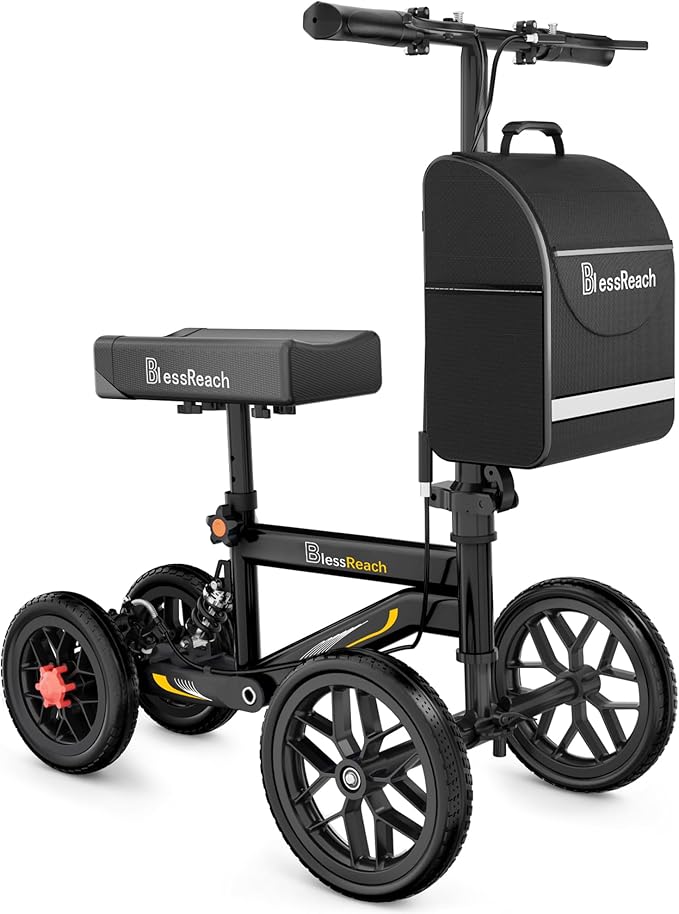 Deluxe Medical Scooter Double Handbrake, All Terrain Steerable Knee Scooter Crutch Alternative, for Adults Injured Ankle & Foot Recovery in Blacks