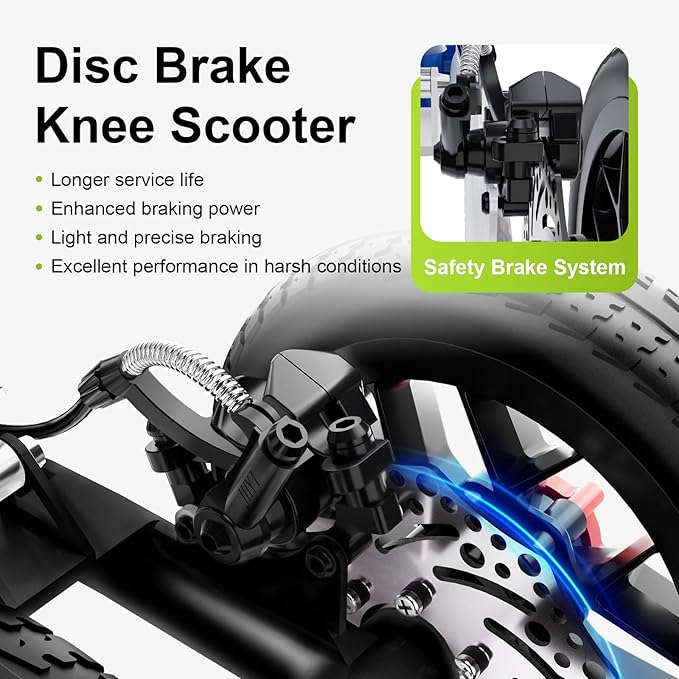Deluxe Medical Scooter Double Handbrake, All Terrain Steerable Knee Scooter Crutch Alternative, for Adults Injured Ankle & Foot Recovery in Blacks
