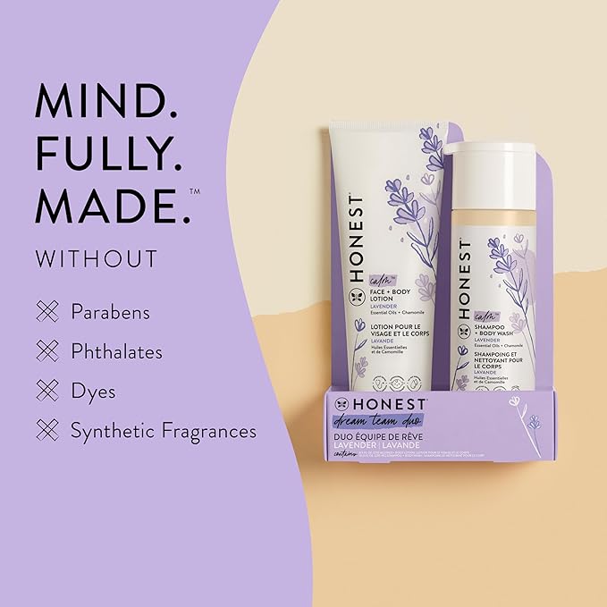 Click to see full view The Honest Company 2-in-1 Cleansing Shampoo and Body Wash Face Lotion Bundle, Gentle for Baby, Naturally Derived, Lavender Calm, 18.5 fl oz