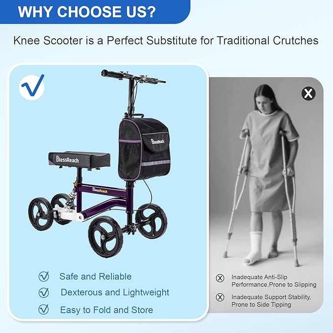 Economy Knee Scooter, Steerable Knee Walker, Foldable Knee Scooters for Foot Injuries Adult Best Crutches Alternative (Purple)