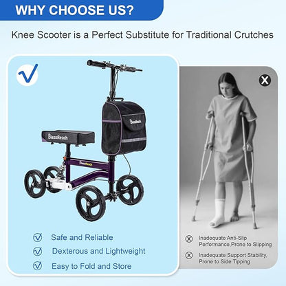 Economy Knee Scooter, Steerable Knee Walker, Foldable Knee Scooters for Foot Injuries Adult Best Crutches Alternative (Purple)