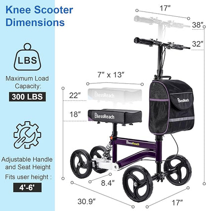 Economy Knee Scooter, Steerable Knee Walker, Foldable Knee Scooters for Foot Injuries Adult Best Crutches Alternative (Purple)
