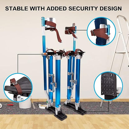 Painting Drywall Stilts,Adjustable Aluminum Tool Stilt for Plastering,18" - 30" Sheetrock Stilts,Professional Drywall Stilts, Blue