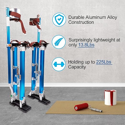 Painting Drywall Stilts,Adjustable Aluminum Tool Stilt for Plastering,18" - 30" Sheetrock Stilts,Professional Drywall Stilts, Blue