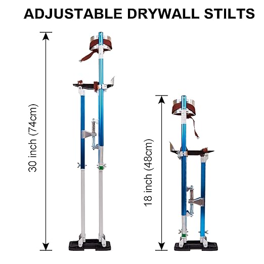 Painting Drywall Stilts,Adjustable Aluminum Tool Stilt for Plastering,18" - 30" Sheetrock Stilts,Professional Drywall Stilts, Blue