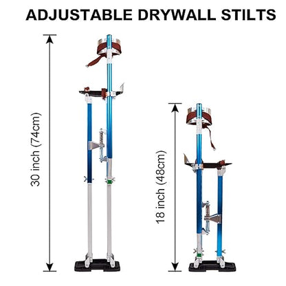 Painting Drywall Stilts,Adjustable Aluminum Tool Stilt for Plastering,18" - 30" Sheetrock Stilts,Professional Drywall Stilts, Blue