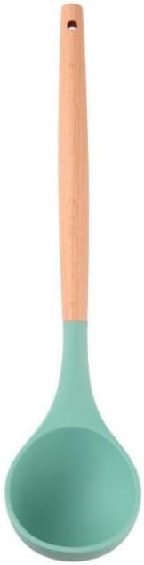 Silicone Soup Ladle - with Wooden Handle, Non-Stick Cookware Heat Resistant Kitchen Utensil (Dark green)