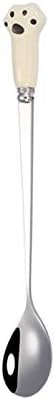 FLYUFO Kitchen Spoons Stainless Steel Coffee Spoon With Ceramic Cat's Claw Handle Is Suitable For Drinking Coffee. Stirring Spoon BlackBlueGreenRedWhiteYellow Size: 2.5  17.5cm (Color : E)