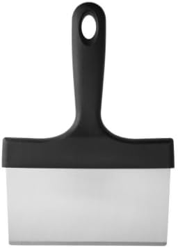 Griddle Grill Flat Top Scraper Griddle Scraper Tool with Handle, Stainless Steel Outdoor BBQ Kitchen Food Metal Scraper Tool, Griddle Cleaning Cleaner Scrubber (Silver, 23x16.2cm)