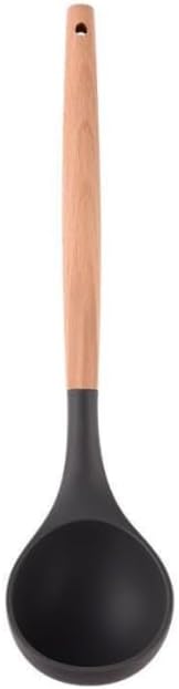 Silicone Soup Ladle - with Wooden Handle, Non-Stick Cookware Heat Resistant Kitchen Utensil (Brown)