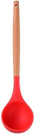 Silicone Soup Ladle - with Wooden Handle, Non-Stick Cookware Heat Resistant Kitchen Utensil (Red)