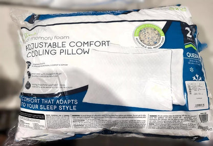 Pure lux Gel Memory Foam Adjustable Cooling Pillow, Queen 2 Pack, 20 x 28 inches