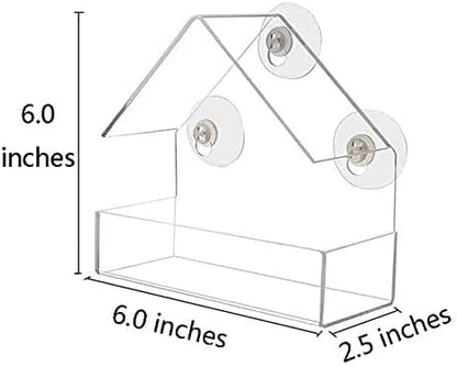 Window Bird House Feeder with Extra Strong Suction Cups Clear Bird Seed Holder for Outside Birdhouse Shape WMBF0001