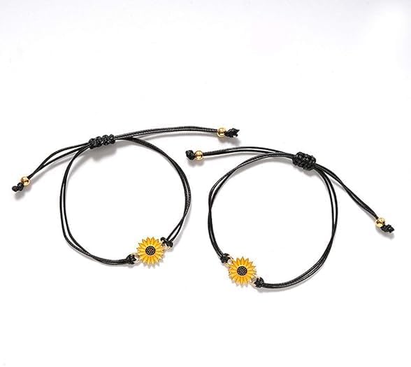 Charming Jewelry Shop Handmade Sunflower Boho Bracelet Friendship Jewelry for Women 2 Set Adjustable Sunflower Bracelets