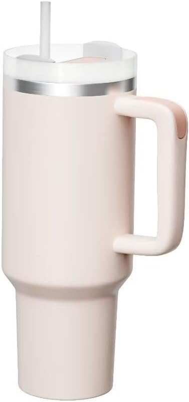 KISSKIND 40 oz tumbler with handle Travel Mug Straw Covers Cup with Lid Insulated Quencher Stainless Steel Water Iced Tea Coffee Gift ROSE