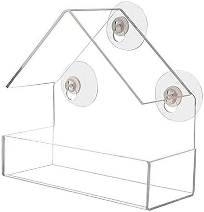 Window Bird House Feeder with Extra Strong Suction Cups Clear Bird Seed Holder for Outside Birdhouse Shape WMBF0001