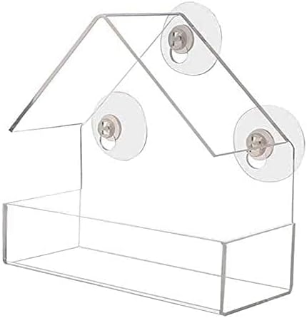 Window Bird House Feeder with Extra Strong Suction Cups Clear Bird Seed Holder for Outside Birdhouse Shape WMBF0001