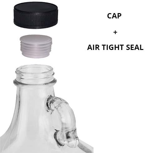 1 Gallon (128oz) Glass Fermenting Jug with Handle, Black Polyseal Lid  Cap