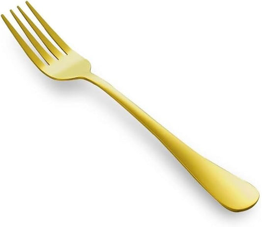 1 gold colored stainless steel dinner fork, dishwasher safe