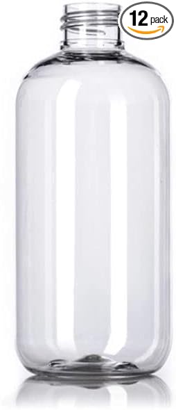 8oz Clear Boston Round 24-410 Neck Plastic Refillable PET Spray Bottles with White Fine Mist Sprayer Caps (3 Pack); Beauty Care, Travel Use, Home Cleaning, DIY
