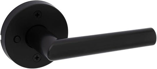 Kwikset Milan Interior Privacy Door Handle with Lock, Door Lever For Bathroom and Bedroom, Matte Black Reversible Keyless Push Button Lock Door Lever