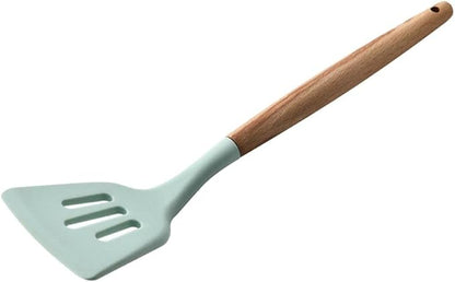 Non-stick Kitchen Cooking Utensil Set Food Tong Egg Whisk Wooden Handle - Light Green, Colander Spooncoding1583 (Color : Light Green, Size : Slotted Turner)
