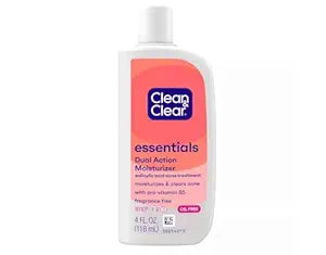 Clean  Clear Essentials Dual Action Facial Moisturizer with Salicylic Acid Acne Medication to Treat Acne and Prevent Pimples, Oil Free Face Moisturizer Cream for Acne-Prone Skin, 4 oz