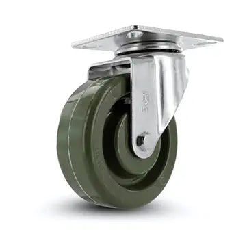 4" BakeryOven Rack High-Temp Green Swivel Caster w 516" QuadX Bearing (3-18" x 4-18" Plate) - 300 lbs Capacity - Temp: -20F to 475F