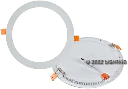 ZEEZ LED Recessed Lighting 9 Inch (OD 9.40" / ID 8.50"), 20W Round Ceiling Down Light Fixture, Non-Dimmable Canless Cool/Cold White Can Lights, Ultra-Thin Panel Wafer Pancake Downlight Retrofit
